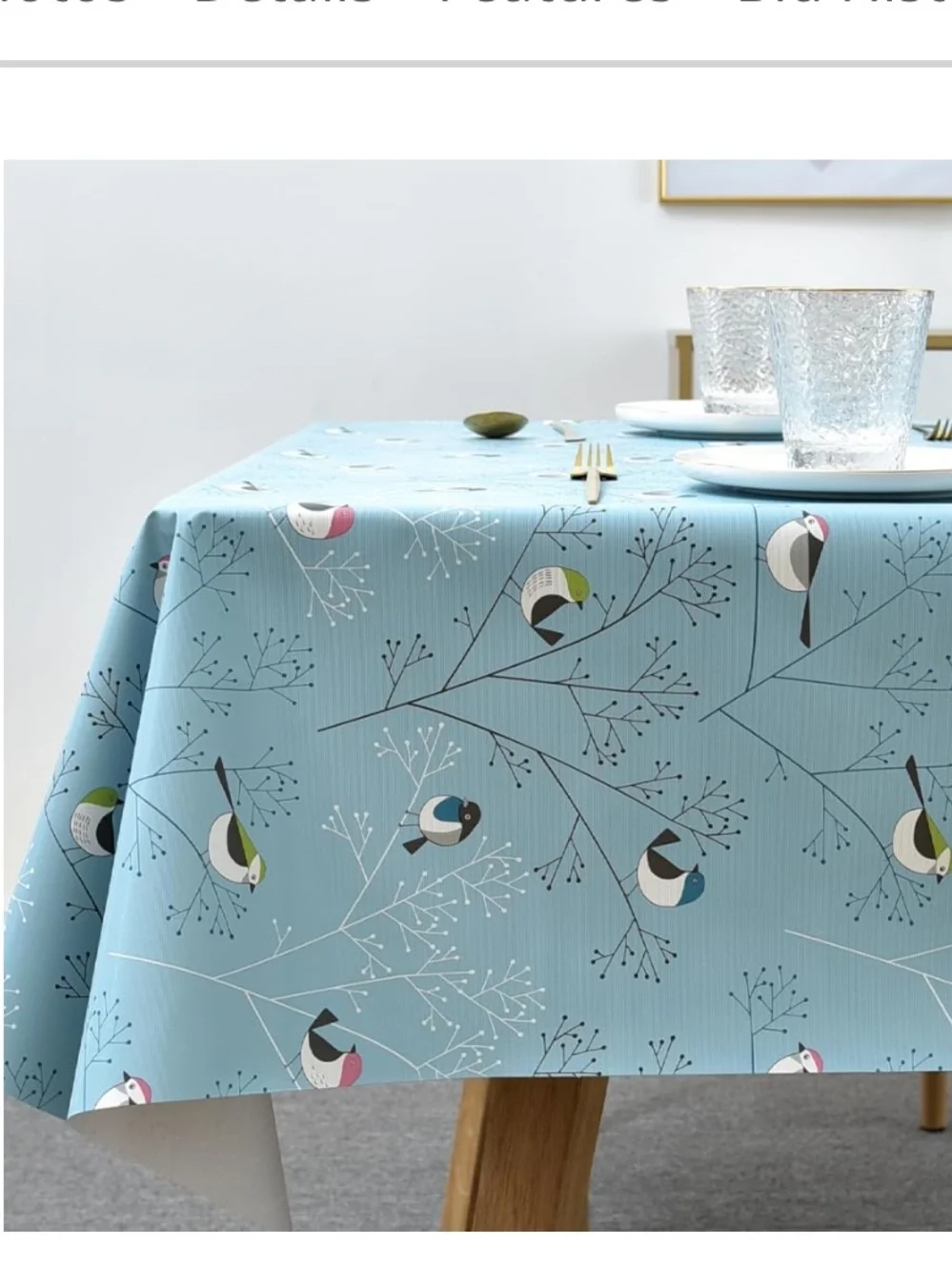 ‘Birds’ PVC Heavyweight Vinyl Tablecloth Waterproof Rectangular or Oblong - BLUE